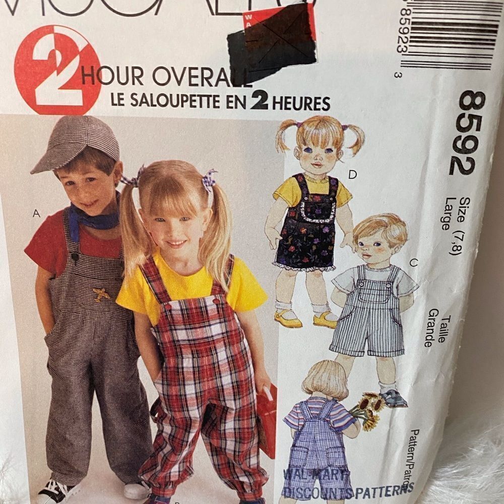 McCall’s Unisex 2 Hour Overall Sewing Pattern Size Large 7 & 8 Unused NWT
